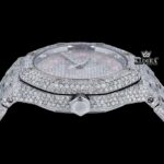 Pink Arabic Numerals Dial Full Iced Out AP Moissanite Watch Crown View