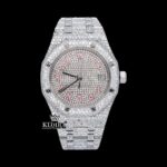Pink Arabic Numerals Dial Full Iced Out AP Moissanite Watch