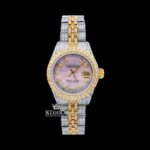 Pink Dial Diamond Markers Two Tone Moissanite Diamond Watch