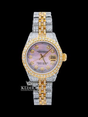 Pink Dial Diamond Markers Two Tone Moissanite Diamond Watch