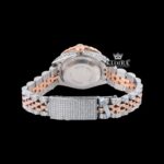 Pink Dial Diamond Markers Two Tone Rose Gold Moissanite Watch Caseback View