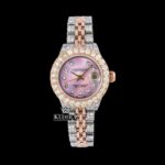 Pink Dial Diamond Markers Two Tone Rose Gold Moissanite Watch