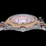 Pink Roman Dial Two Tone Iced Out Moissanite Watch Crown View