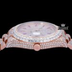 Purple Stick Markers Dial Day-Date Window Rose Gold Moissanite Watch Crown View