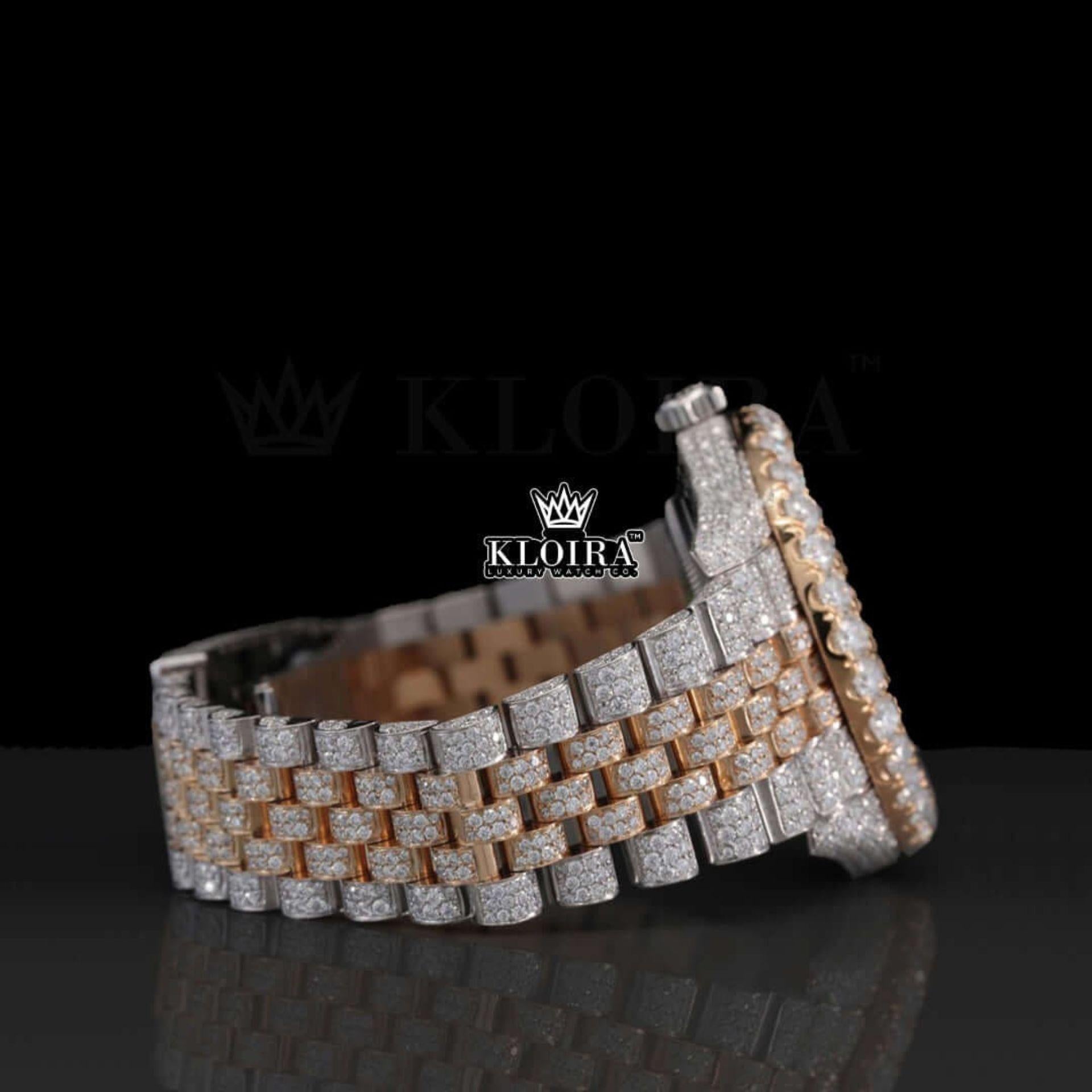 RRose Gold Two Tone Roman Numerals Iced Out Lab-Grown Diamond Watch Right Side View