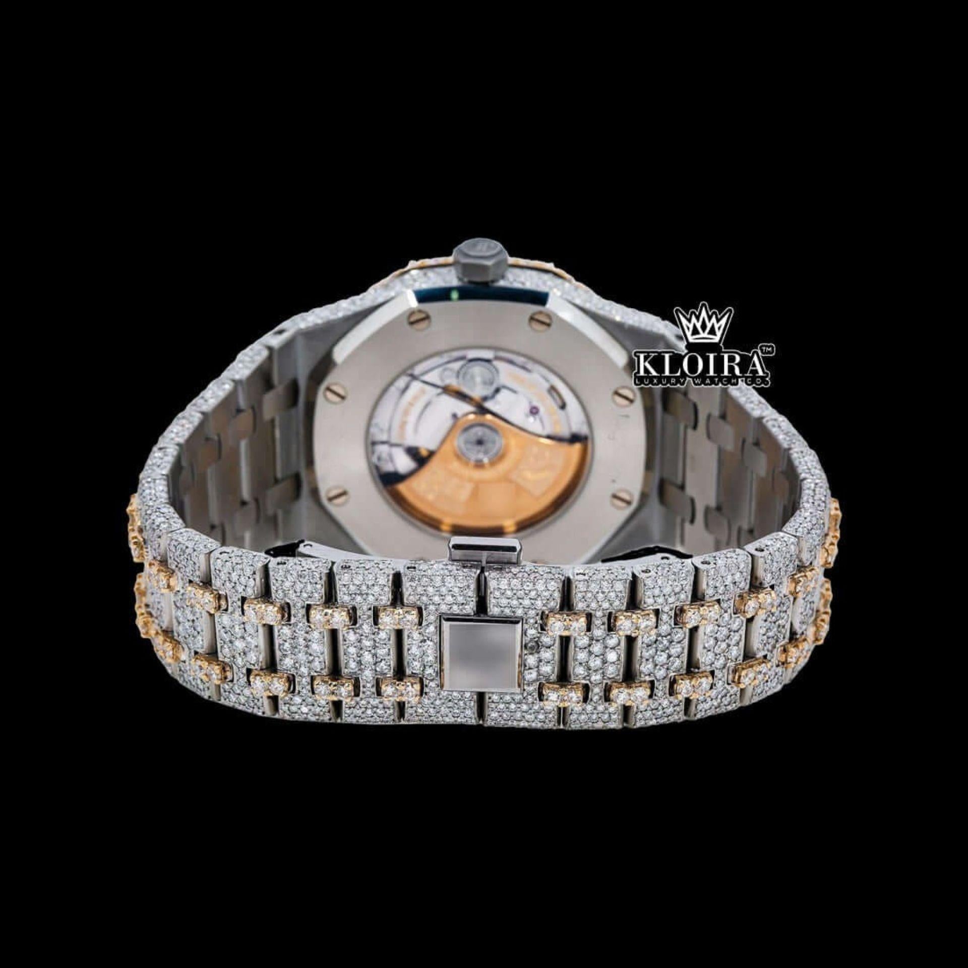 Rainbow Arabic Dial Two Tone Iced Out Moissanite Diamond Watch Caseback View