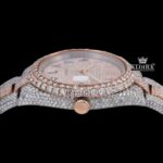 Rainbow Arabic Numerals Dial Date Display Two Toane Moissanite Watch Crown View