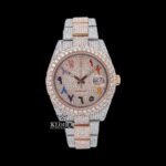 Rainbow Arabic Numerals Dial Date Display Two Toane Moissanite Watch