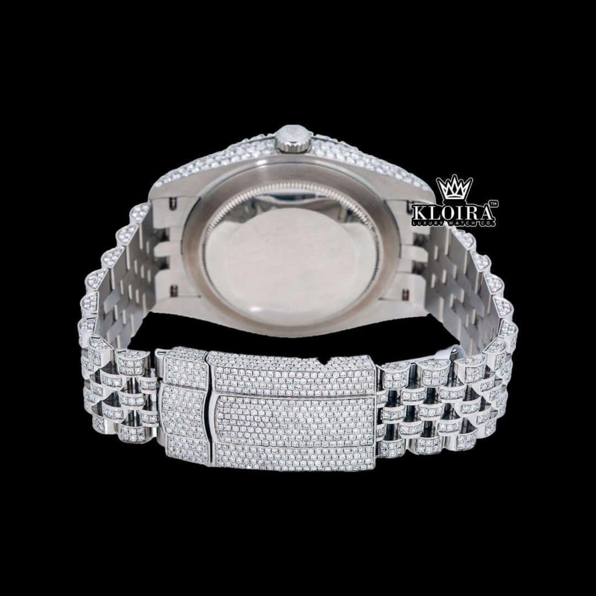 Rainbow Arabic Numerals Dial Full Iced Out Royal Link Strap Moissanite Watch Caseback View