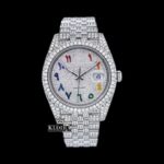 Rainbow Arabic Numerals Dial Full Iced Out Royal Link Strap Moissanite Watch