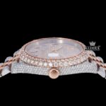 Rainbow Arabic Numerals Dial Two Tone Rose Gold Moissanite Watch Crown View
