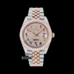 Rainbow Arabic Numerals Dial Two Tone Rose Gold Moissanite Watch