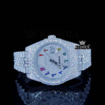 Rainbow Arabic Numerals White Dial Diamond Link Strap Moissanite Watch