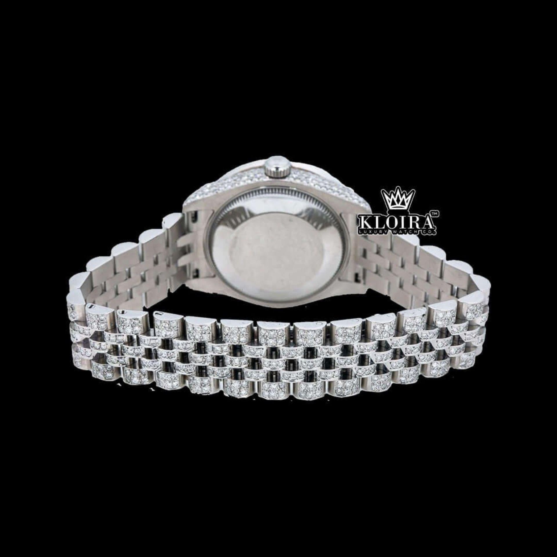 Rainbow Arabic Numerals White Dial Iced Out Moissanite Diamond Watch Caseback View
