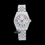 Rainbow Arabic Numerals White Dial Iced Out  Moissanite Diamond Watch