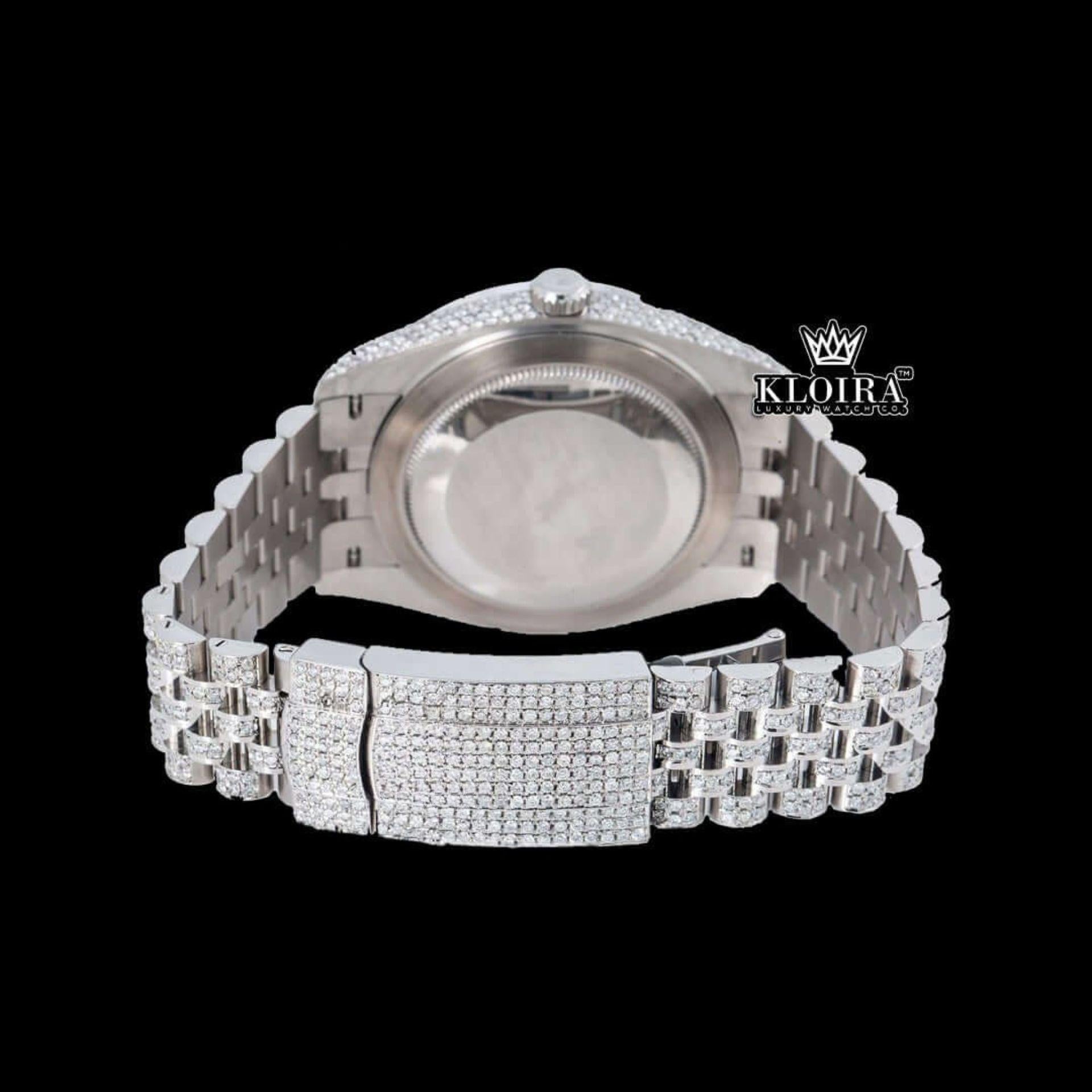 Rainbow Bezel Arabic Numerals Iced Out Moissanite Diamond Watch Caseback View