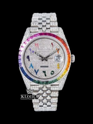 Rainbow Bezel Arabic Numerals Iced Out Moissanite Diamond Watch