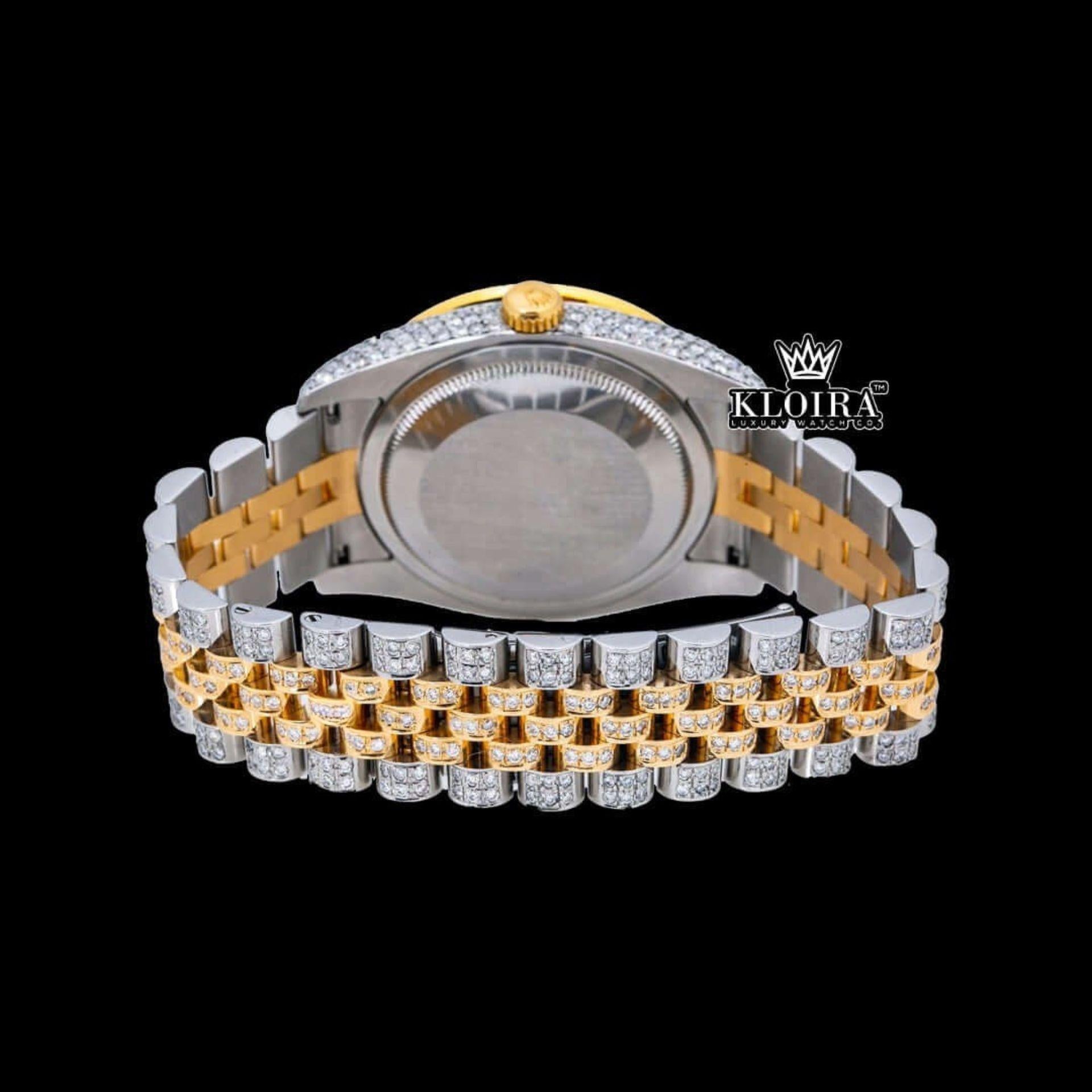 Rainbow Bezel Yellow Dial Rainbow Arabic Numerals Moissanite Diamond Watch Caseback View