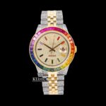 Rainbow Bezel Yellow Dial Rainbow Stick Markers Moissanite Diamond Watch