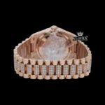 Rainbow Markers Dial Day Date Display Rose Gold Moissanite Watch Caseback View