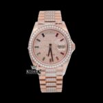 Rainbow Markers Dial Day Date Display Rose Gold Moissanite Watch