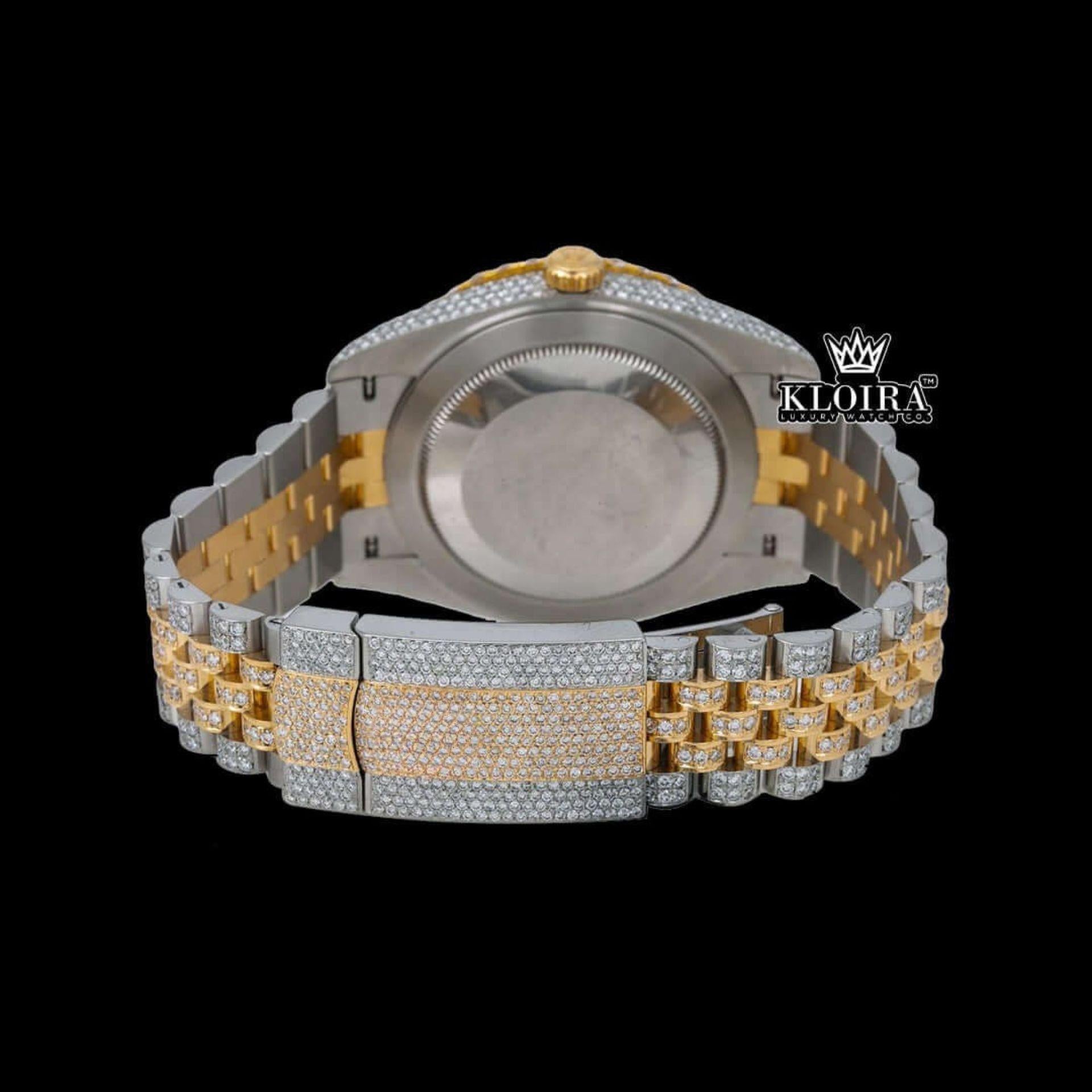 Rainbow Roman Dial Two Tone Moissanite Diamond Watch Caseback View