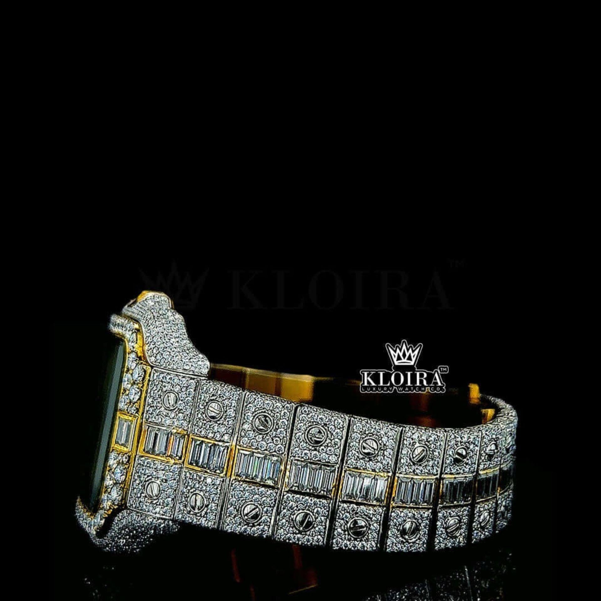 Rainbow Roman Numerals Yellow Dial Two Tone Moissanite Watch Left Side View