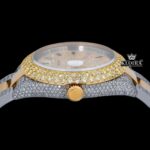 Rainbow Stick Markers Dial Two Tone Iced Out Moissanite Diamond Watch Crown View