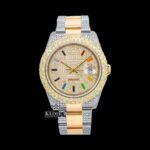 Rainbow Stick Markers Dial Two Tone Iced Out Moissanite Diamond Watch