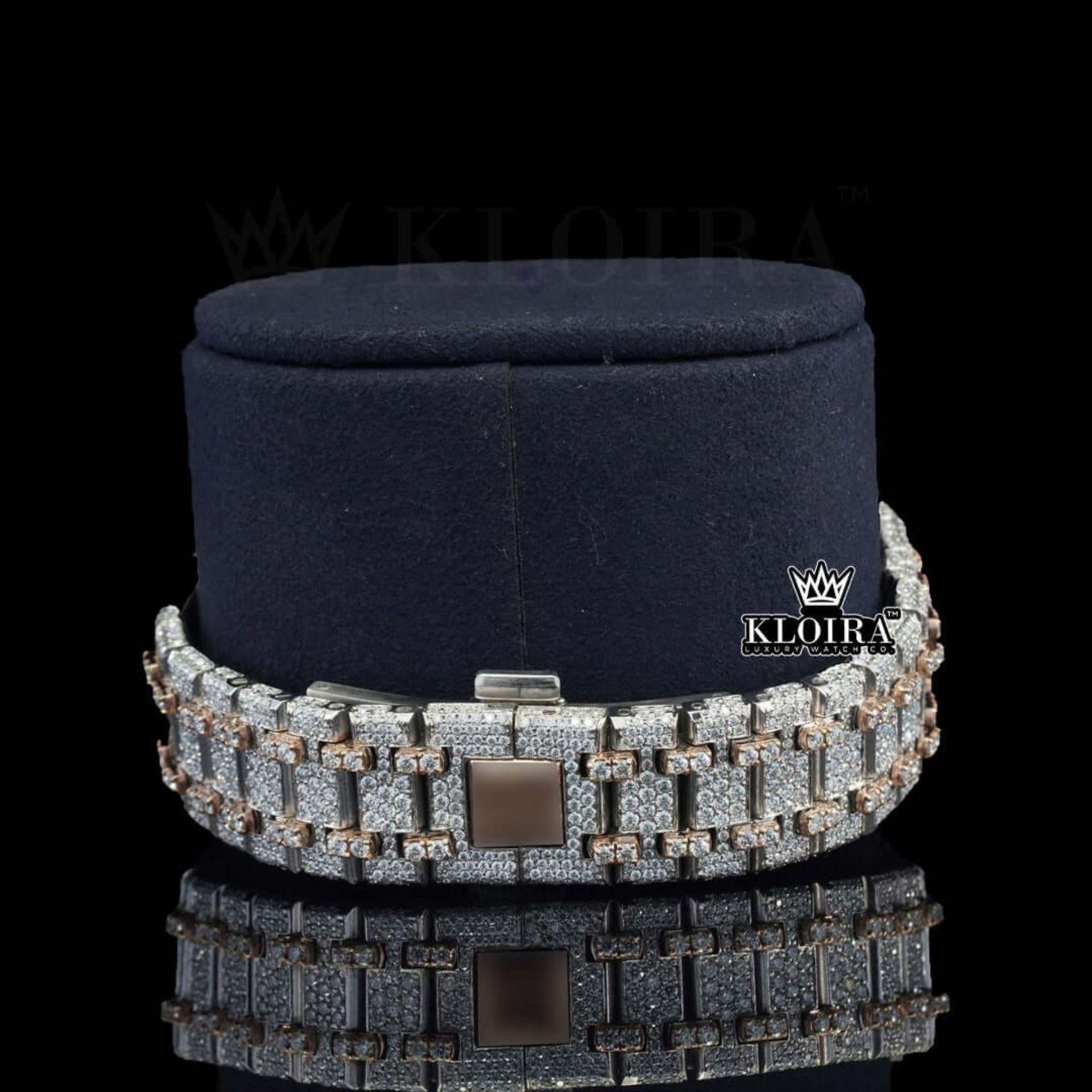 Red Arabic Dial Two Tone Fully Iced Out Moissanite Diamond Watch Bracelet View
