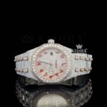 Red Arabic Dial Two Tone Fully Iced Out Moissanite Diamond Watch