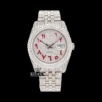 Red Arabic Numerals Fully Iced Out Moissanite Diamond Watch