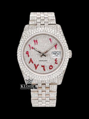 Red Arabic Numerals Fully Iced Out Moissanite Diamond Watch