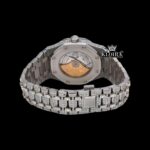 Red Arabic Numerals White Dial Bust Down Moissanite Diamond Watch Caseback View