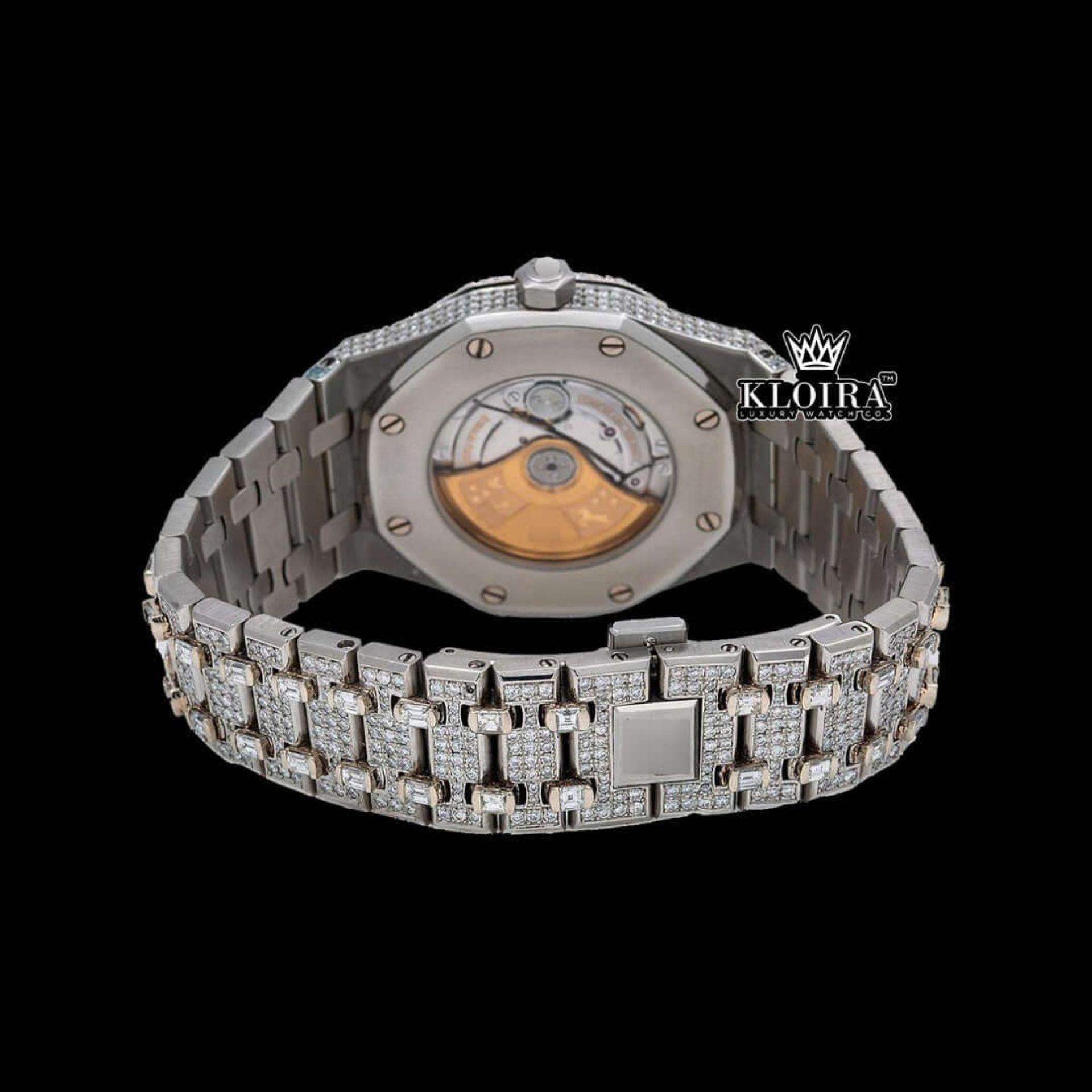 Red Arabic Numerals White Dial Bust Down Moissanite Diamond Watch Caseback View