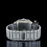 Red Arabic Numerals White Dial Full Iced Out Moissanite Watch Caseback View