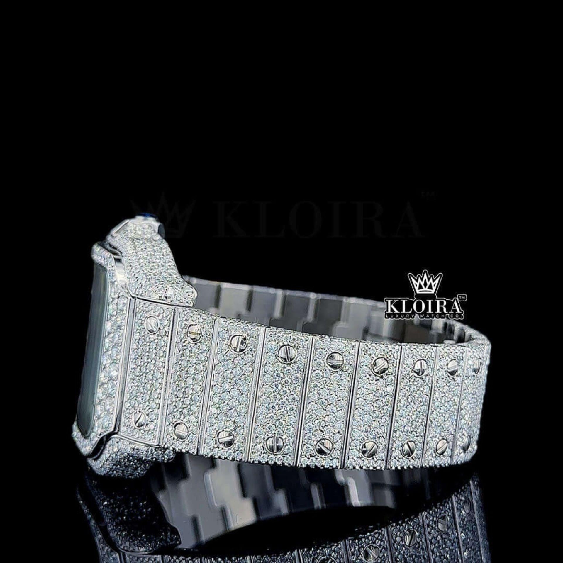 Red Arabic Numerals White Dial Full Iced Out Moissanite Watch Left Side View