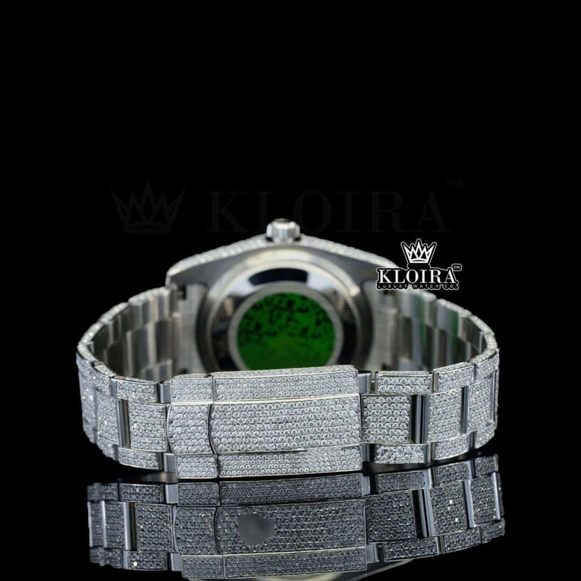 Red Arabic Numerals White Dial Fully Bust Down Moissanite Diamond Watch Caseback View