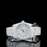 Red Arabic Numerals White Dial Fully Bust Down Moissanite Diamond Watch