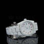 Red Arabic Numerals White Dial Fully Iced Out Moissanite Diamond Watch Right Profile View