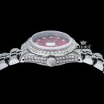 Red Dial Diamond Markers Bust Down Moissanite Diamond Watch Crown View