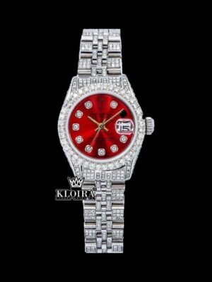 Red Dial Diamond Markers Bust Down Moissanite Diamond Watch