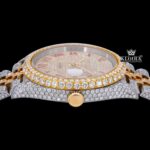Red Roman Numerals Dial Date Window Two Tone Moissanite Watch Crown View
