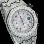 Red Standard Numerals Chronograph Dial Moissanite Watch Close Up Dial View