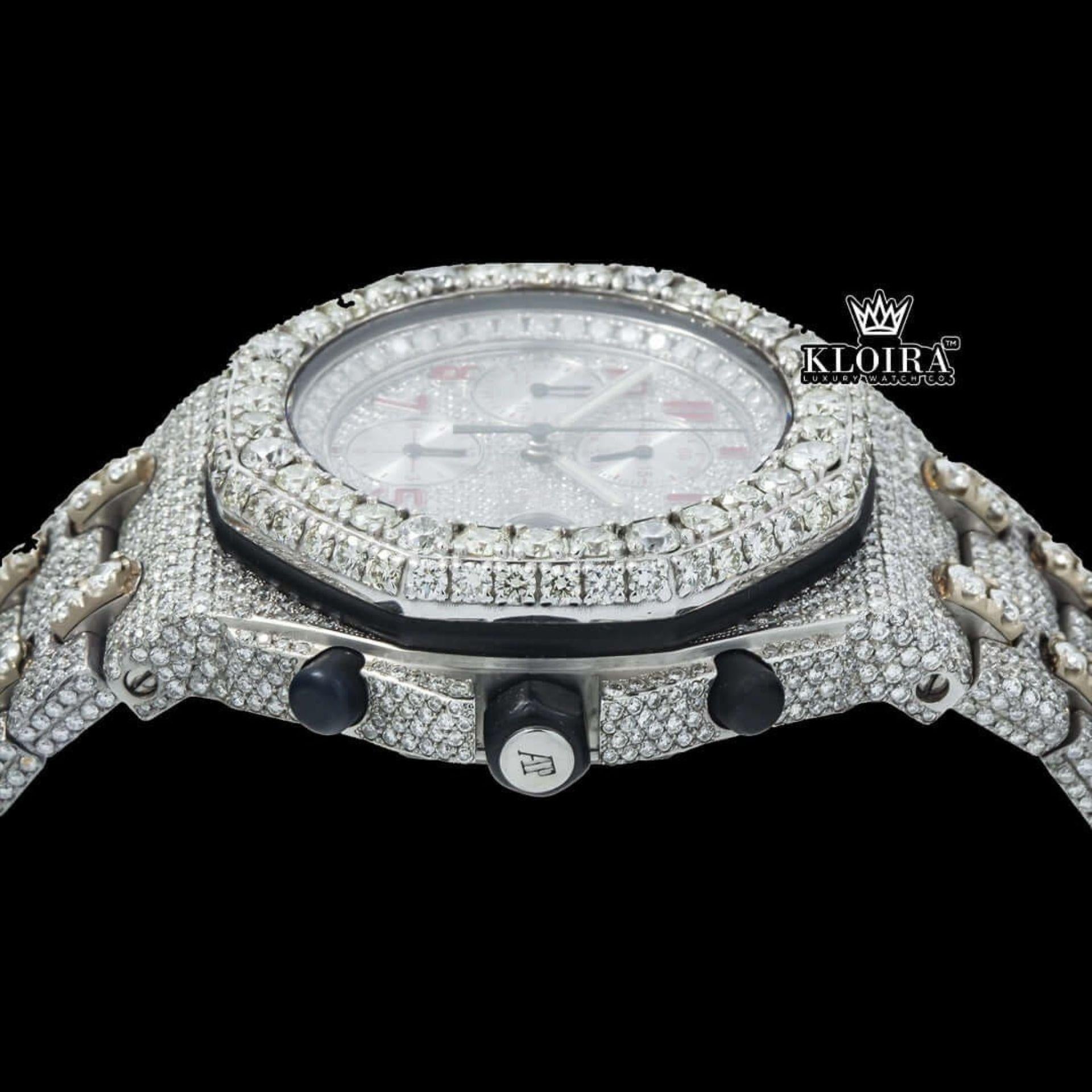 Red Standard Numerals Chronograph Dial Moissanite Watch Crown View