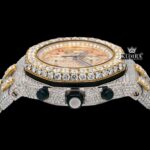 Red Standard Numerals Chronograph Dial Two Tone Moissanite Watch Crown View