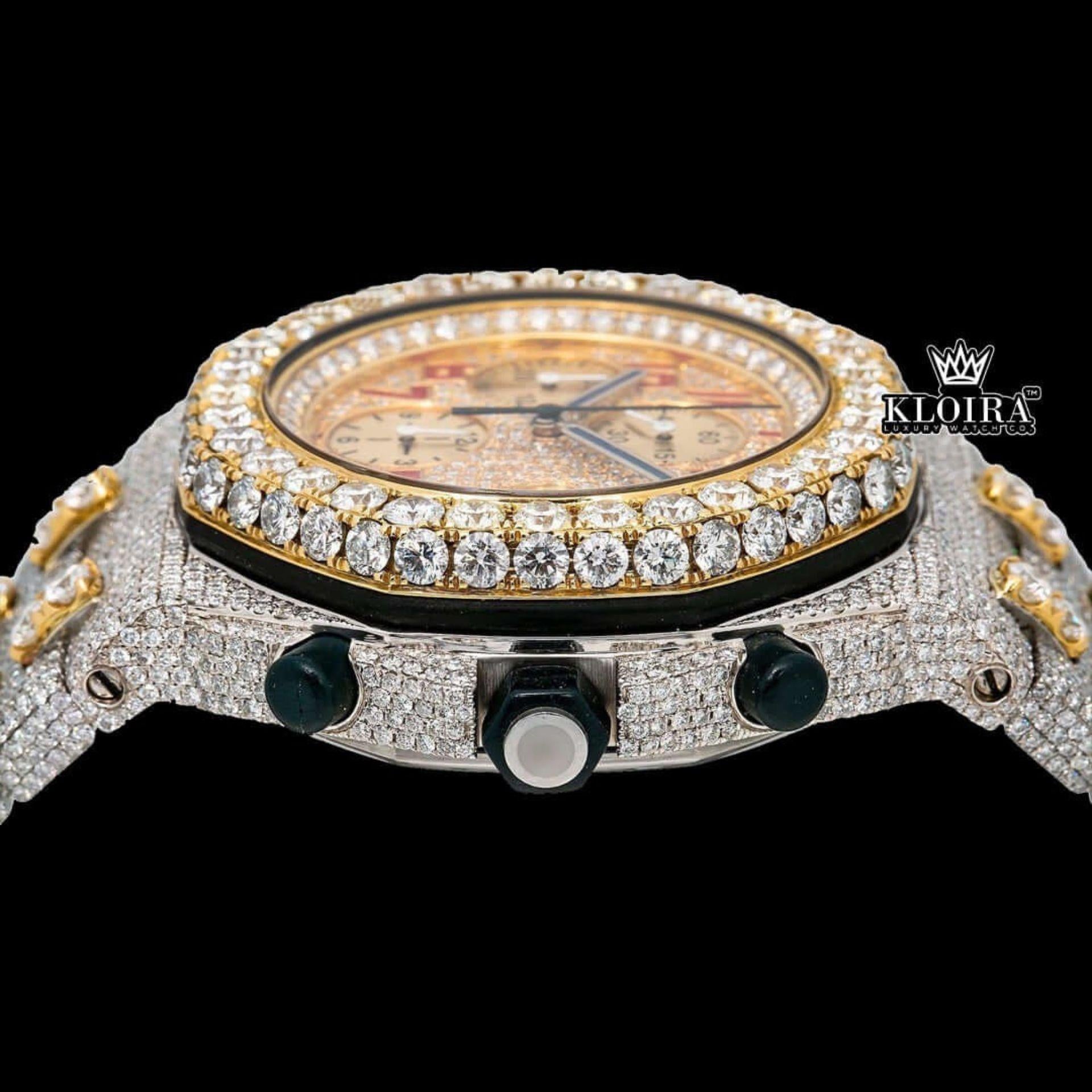 Red Standard Numerals Chronograph Dial Two Tone Moissanite Watch Crown View