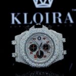 Red Standard Numerals White Chronograph Dial Semi Iced Out Moissanite Watch
