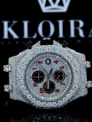 Red Standard Numerals White Chronograph Dial Semi Iced Out Moissanite Watch
