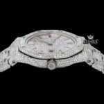 Red Stick Markers White Dial Fully Iced Out Moissanite Diamonds Watch Crown View
